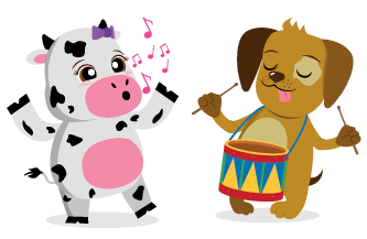 cow and dog singing